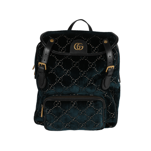 123135 fv Gucci Blue GG Velvet Double Buckle Marmont Backpack