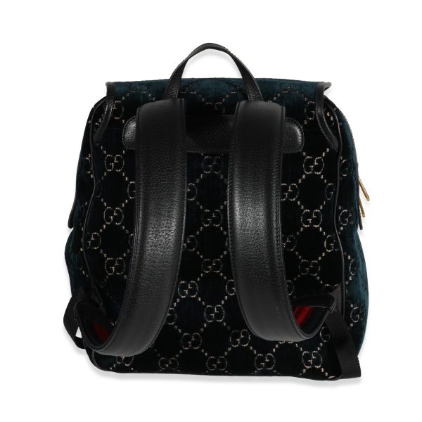 123135 pv Gucci Blue GG Velvet Double Buckle Marmont Backpack