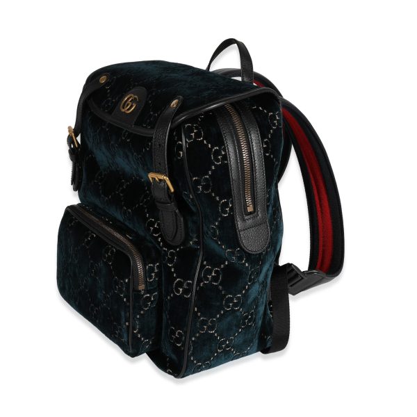 123135 sv Gucci Blue GG Velvet Double Buckle Marmont Backpack