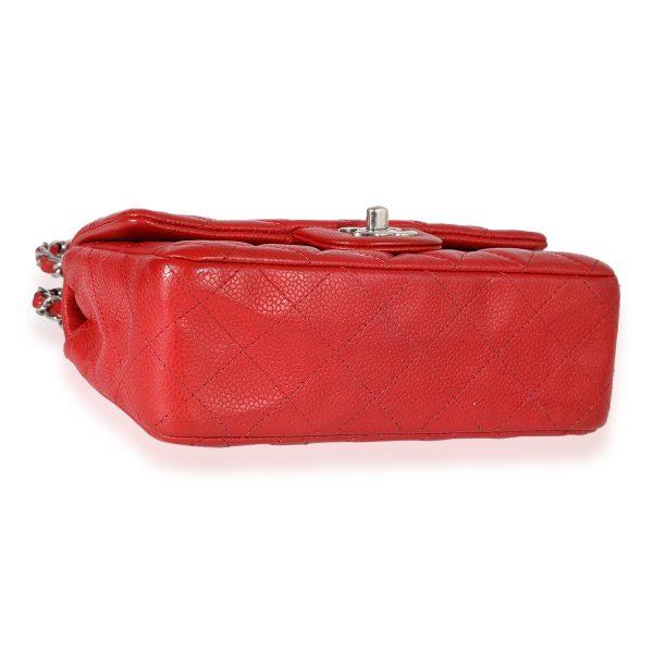 123155 clasp Chanel Red Quilted Caviar Mini Rectangular Classic Flap