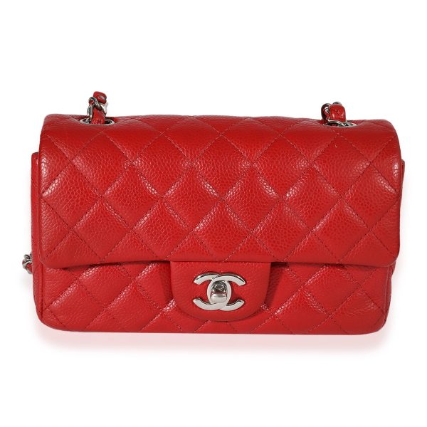 123155 fv Chanel Red Quilted Caviar Mini Rectangular Classic Flap