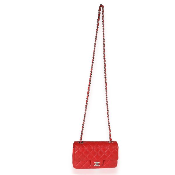 123155 pv Chanel Red Quilted Caviar Mini Rectangular Classic Flap