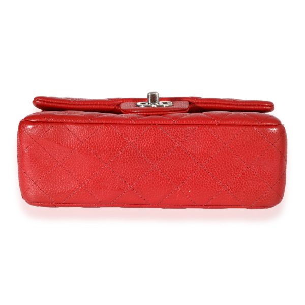 123155 stamp Chanel Red Quilted Caviar Mini Rectangular Classic Flap