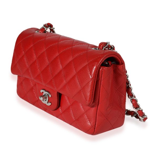 123155 sv Chanel Red Quilted Caviar Mini Rectangular Classic Flap