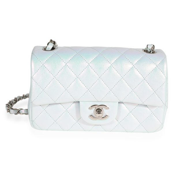 123172 fv 1b7500ec a03f 449d b7b6 6ac2c0a1403b Iridescent Blue Quilted Calfskin Mini Rectangular Classic Flap Bag