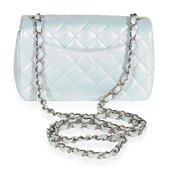 123172 pv 5eb3cd40 de9e 4564 9ff5 5e82b98712d5 Iridescent Blue Quilted Calfskin Mini Rectangular Classic Flap Bag