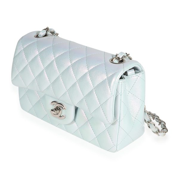 123172 sv 23737495 2132 4fd0 a427 6736884ba582 Iridescent Blue Quilted Calfskin Mini Rectangular Classic Flap Bag