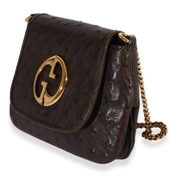 123175 sv Gucci Brown Ostrich Small 1973 Chain Bag