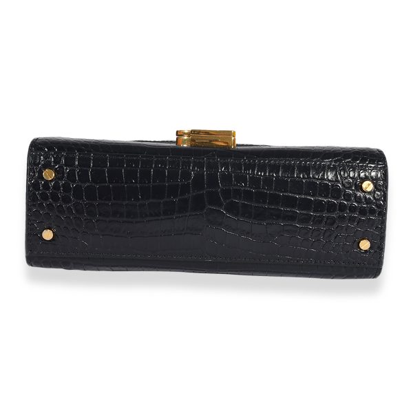 123244 box ba3dbde0 3705 4f72 8d1d 5302e7329b85 Saint Laurent Navy Crocodile Embossed Mini Cassandra Top Handle Bag