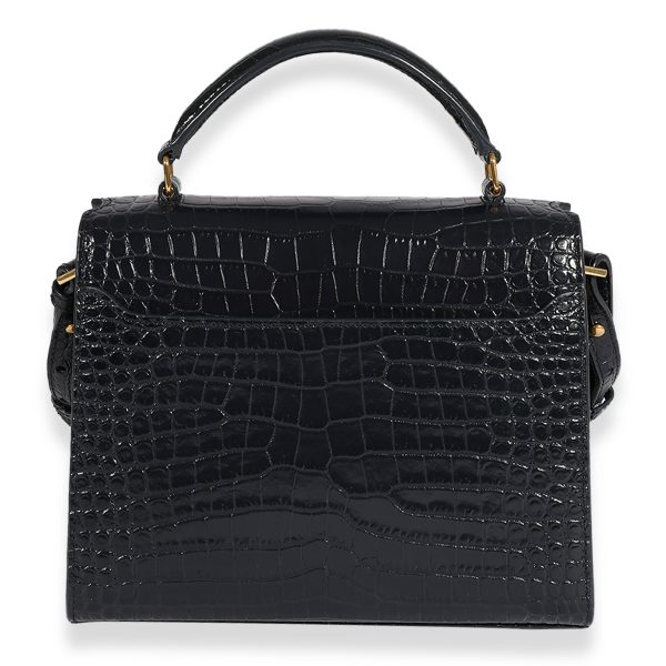 123244 stamp 3a0bc748 b93a 4b71 9708 67a9122264f0 Saint Laurent Navy Crocodile Embossed Mini Cassandra Top Handle Bag