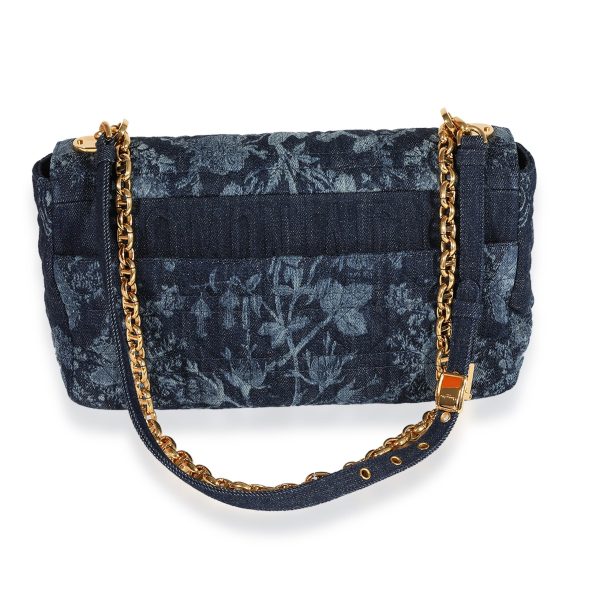 123247 pv Dior Blue Floral Denim Large Caro Chain Bag