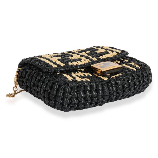 123372 bv Fendi Black Natural Raffia Nano Baguette Charm