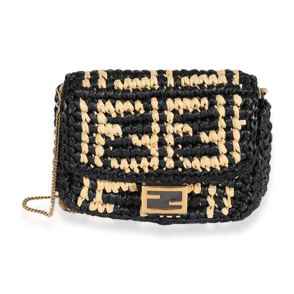 123372 fv Fendi Black Natural Raffia Nano Baguette Charm