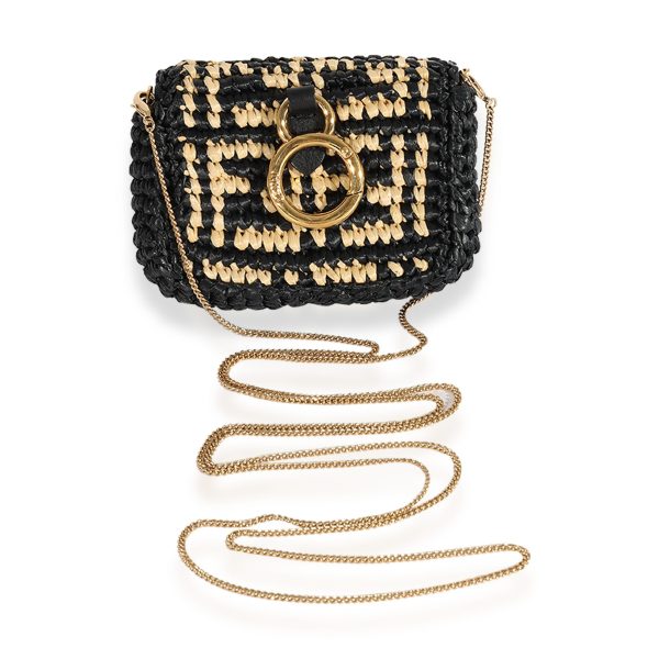 123372 pv Fendi Black Natural Raffia Nano Baguette Charm