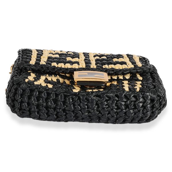 123372 stamp Fendi Black Natural Raffia Nano Baguette Charm