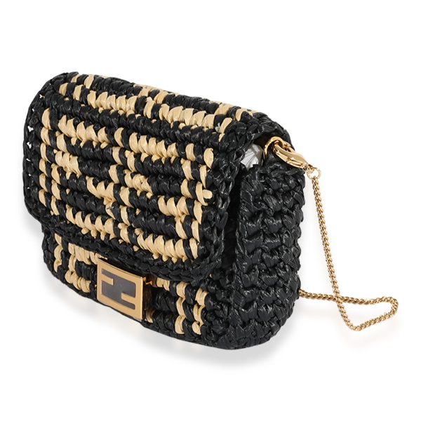 123372 sv Fendi Black Natural Raffia Nano Baguette Charm