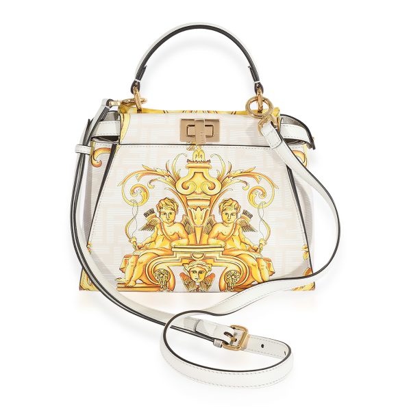 123408 pv Fendi x Versace Fendace Gold Baroque White FF Motif Mini Peekaboo