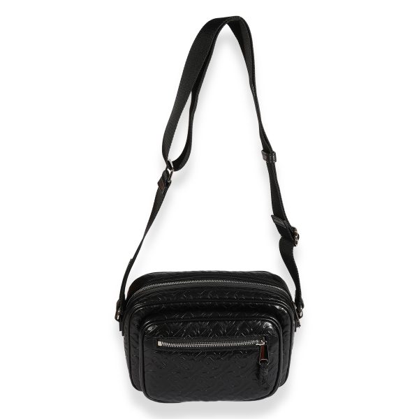 123450 av Burberry Black TB Embossed Leather Paddy Crossbody Bag