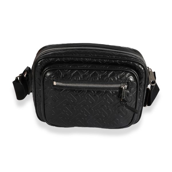 123450 fv Burberry Black TB Embossed Leather Paddy Crossbody Bag