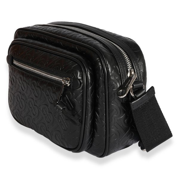 123450 sv Burberry Black TB Embossed Leather Paddy Crossbody Bag