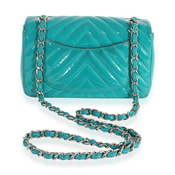 123490 pv 801070f4 4d4f 4c1c 94f9 fa1d2279c0c8 Chanel Teal Chevron Quilted Patent Leather Mini Rectangular Classic Flap Bag