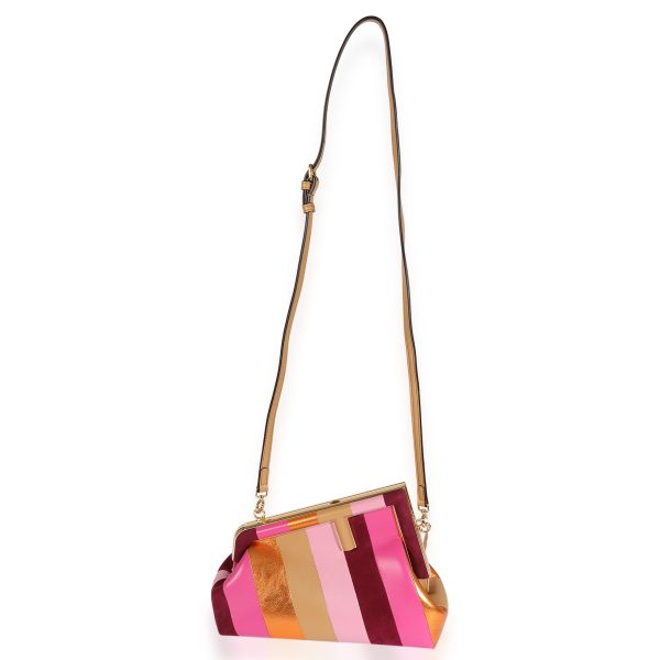 123498 bv ac8a90dd 95d3 4165 858e 29009c12529f Fendi Multicolor Stripe Leather Suede Small First Bag