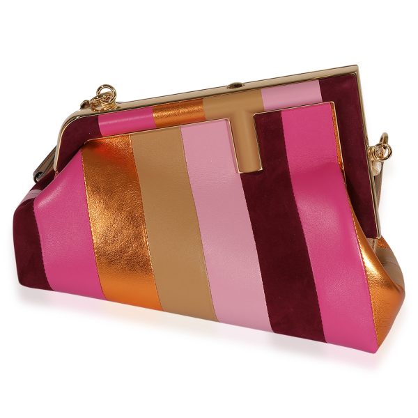 123498 fv 5a1e84cc 853b 40d7 805d 81b507852135 Fendi Multicolor Stripe Leather Suede Small First Bag