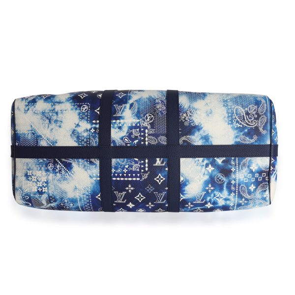 123546 pv Louis Vuitton Blue Monogram Bandana Keepall Bandoulière 50