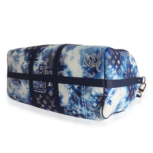 123546 stamp Louis Vuitton Blue Monogram Bandana Keepall Bandoulière 50