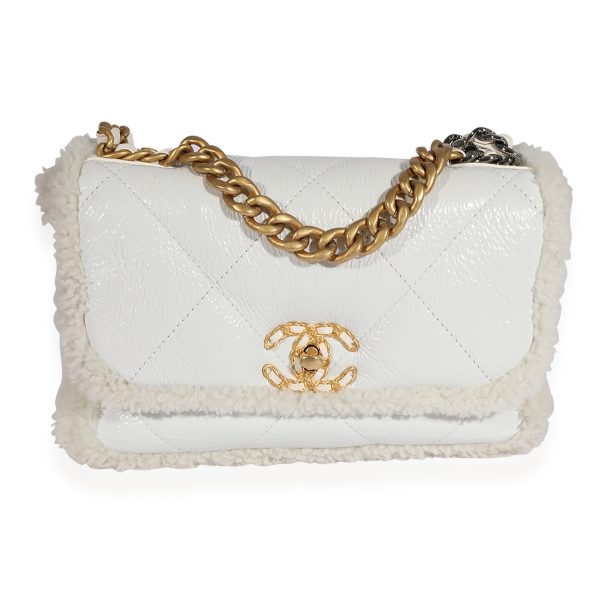 123556 fv 7ad7a507 bc31 46c4 ac33 a67d3deae114 Chanel White Patent Leather Shearling Chanel 19 Medium Flap Bag
