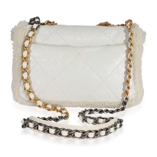 123556 pv 27bb5804 4bd0 4f27 9d80 45a074336d43 Chanel White Patent Leather Shearling Chanel 19 Medium Flap Bag