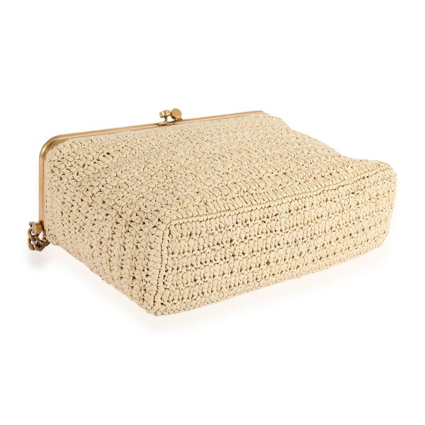 123682 clasp Saint Laurent Naturel Raffia Crochet Medium Fanny Chain Bag