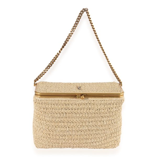 123682 fv Saint Laurent Naturel Raffia Crochet Medium Fanny Chain Bag