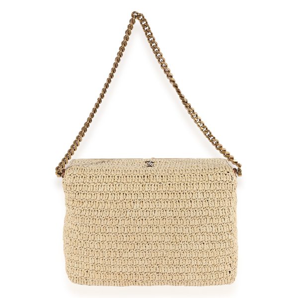 123682 pv Saint Laurent Naturel Raffia Crochet Medium Fanny Chain Bag