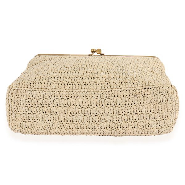 123682 stamp Saint Laurent Naturel Raffia Crochet Medium Fanny Chain Bag