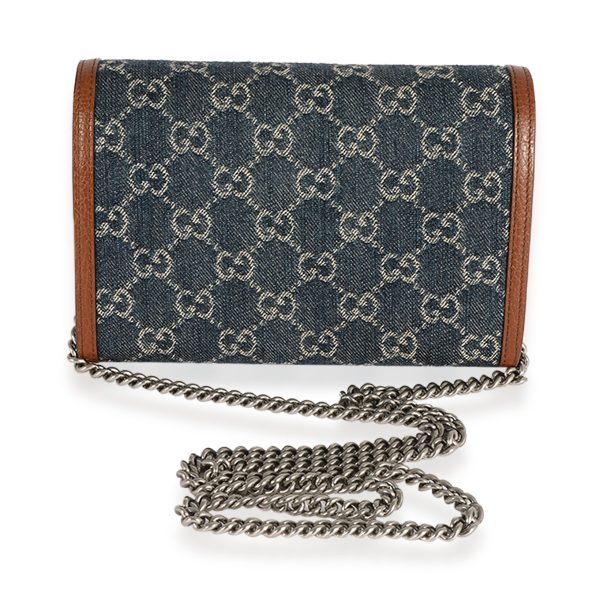 123700 pv d5533ce8 a241 4068 9394 185eb7af6d3f Gucci Blue GG Denim Brown Leather Dionysus Chain Wallet