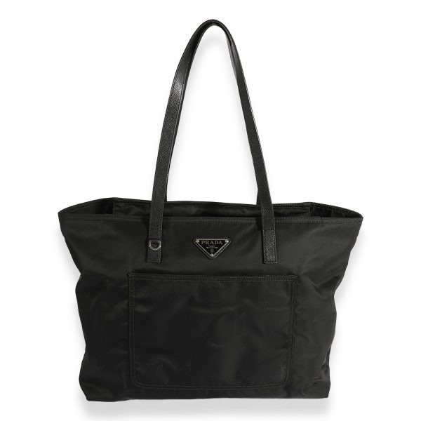 123715 fv 5ab8c84a 1b49 473c 92df 99a19e95eae4 Prada Black Nylon Saffiano Shopping Tote