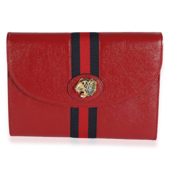 123719 fv Gucci Red Calfskin Web Rajah Clutch