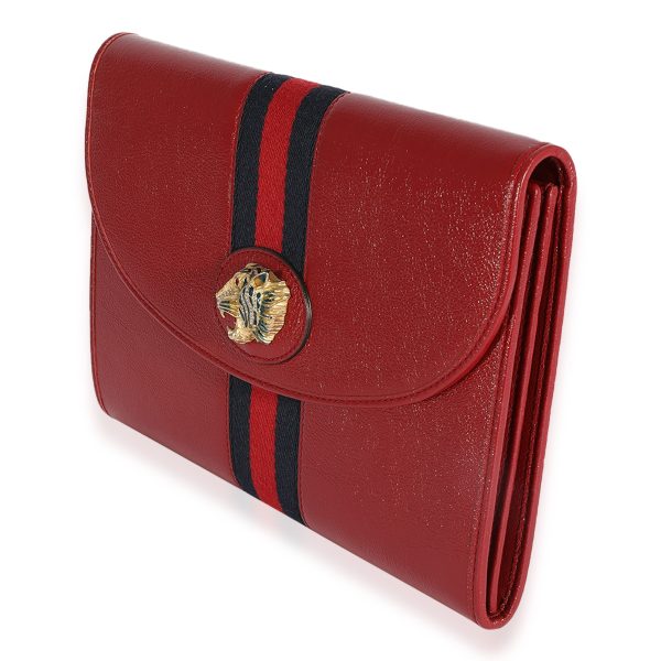 123719 sv Gucci Red Calfskin Web Rajah Clutch