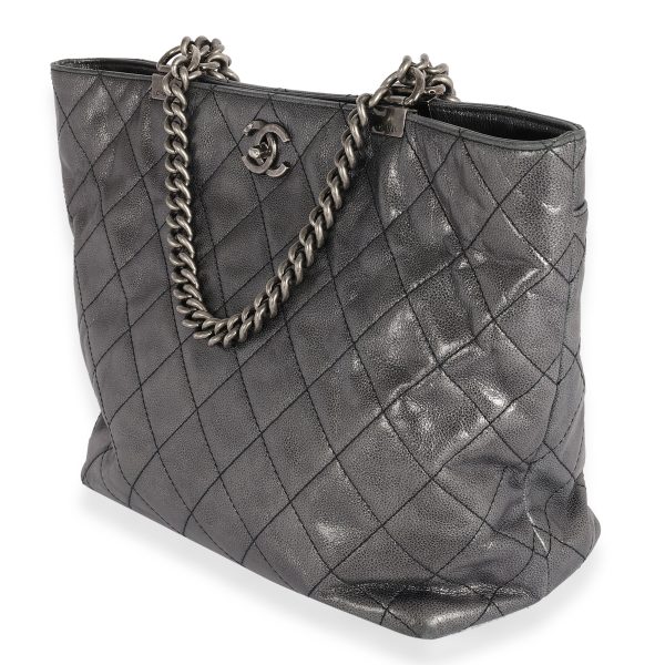 123901 sv 4ccf3d55 8919 4e33 9e66 4b3aa8340008 Chanel Metallic Blue Quilted Calfskin Shopping In Chains Tote