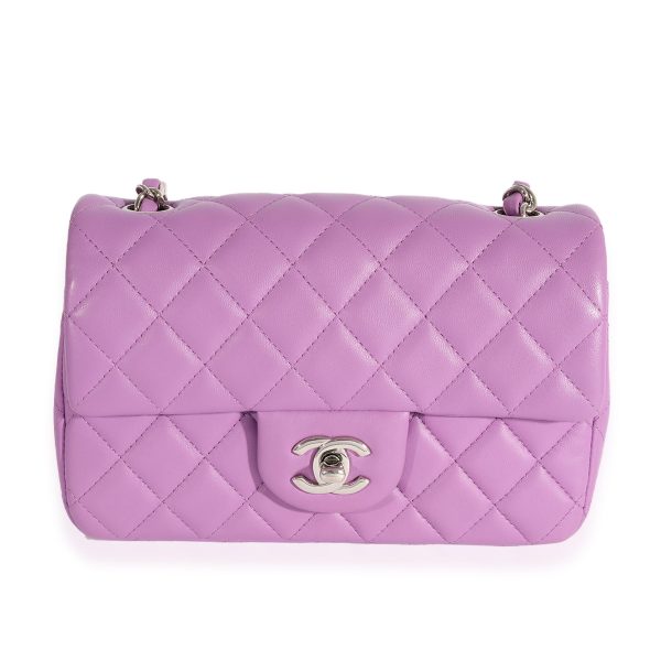 123923 fv Chanel Purple Quilted Lambskin Mini Rectangular Classic Flap Bag