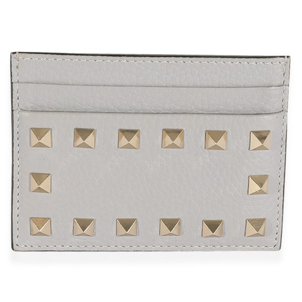 123935 fv dc740c04 693c 46a1 9661 3deb119fc06e Valentino Gray Pebbled Calfskin Rockstud Card Holder