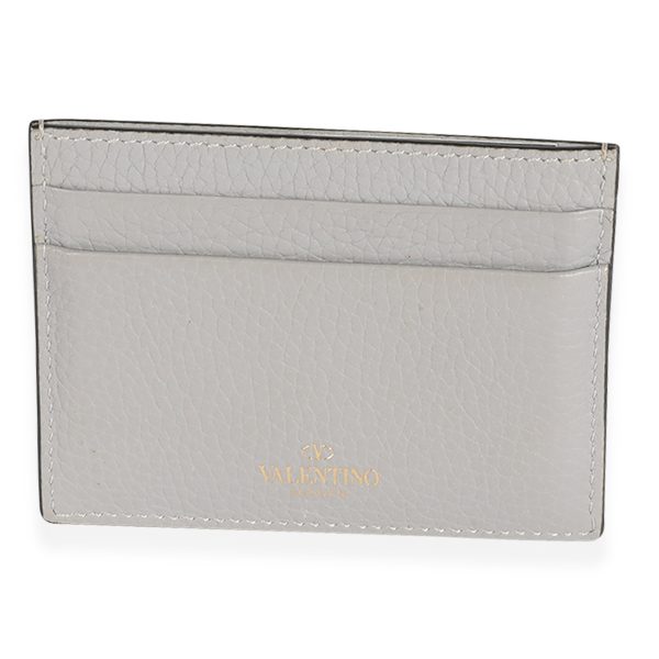 123935 pv 68fb6a4c 725f 4873 89da 39798357396e Valentino Gray Pebbled Calfskin Rockstud Card Holder