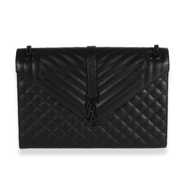 123942 fv ccd67fc5 fd46 4a19 ac29 3e4d5438bd69 Saint Laurent So Black Grain De Poudre Mix Matelassé Large Envelope Flap Bag