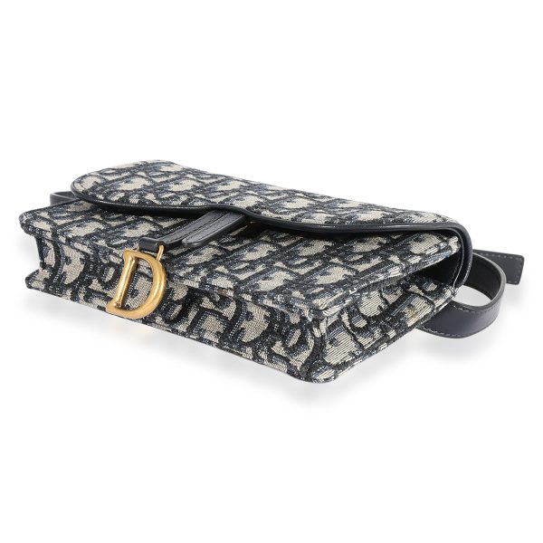 124028 box Dior Blue Oblique Embroidery Saddle Belt Pouch