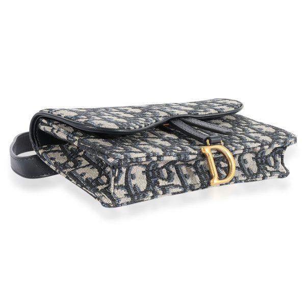 124028 clasp Dior Blue Oblique Embroidery Saddle Belt Pouch