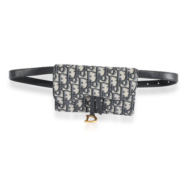 124028 fv Dior Blue Oblique Embroidery Saddle Belt Pouch