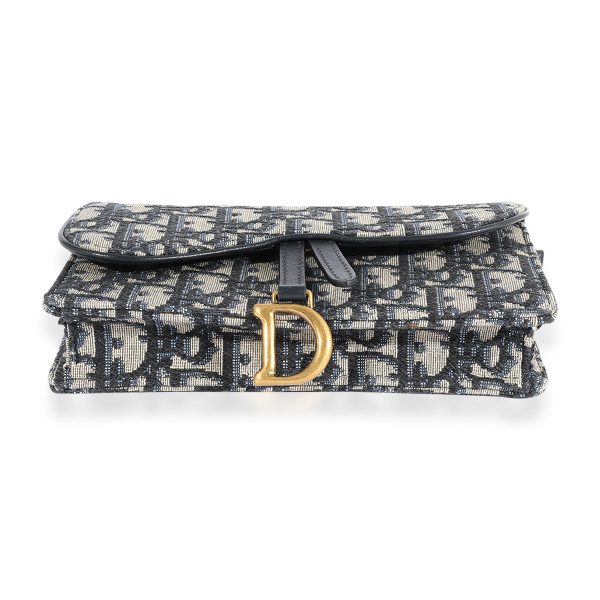 124028 stamp Dior Blue Oblique Embroidery Saddle Belt Pouch