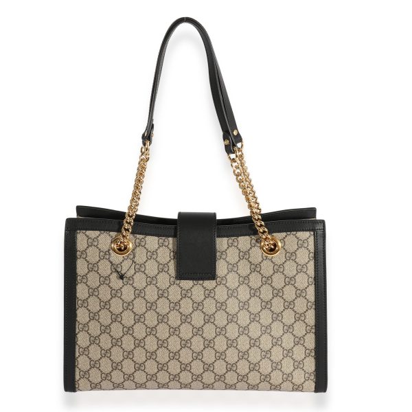 124062 bv Gucci GG Supreme Black Leather Medium Padlock Tote