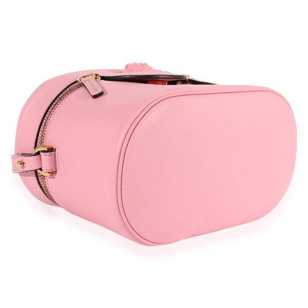 124069 clasp Versace Pink Grained Leather Medusa Vanity Top Handle Bag